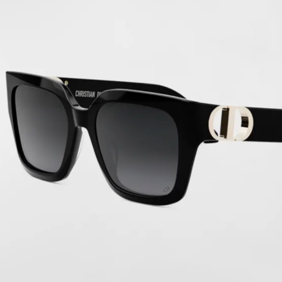 Christian Dior 30 Montaigne S10F Square Sunglasses, Shiny Black Smoke - Picture 1 of 8